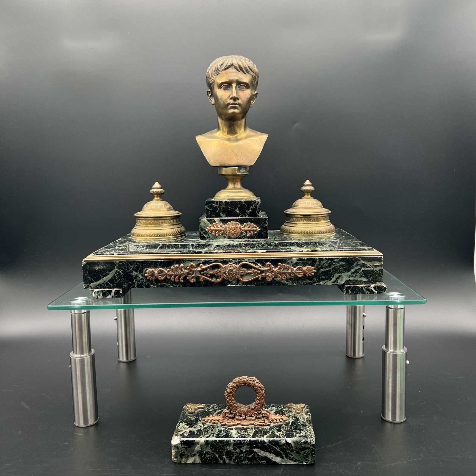 Emile Pinedo 'Napoleon' Bust Marble Bronze Inkwell (1 of 18)