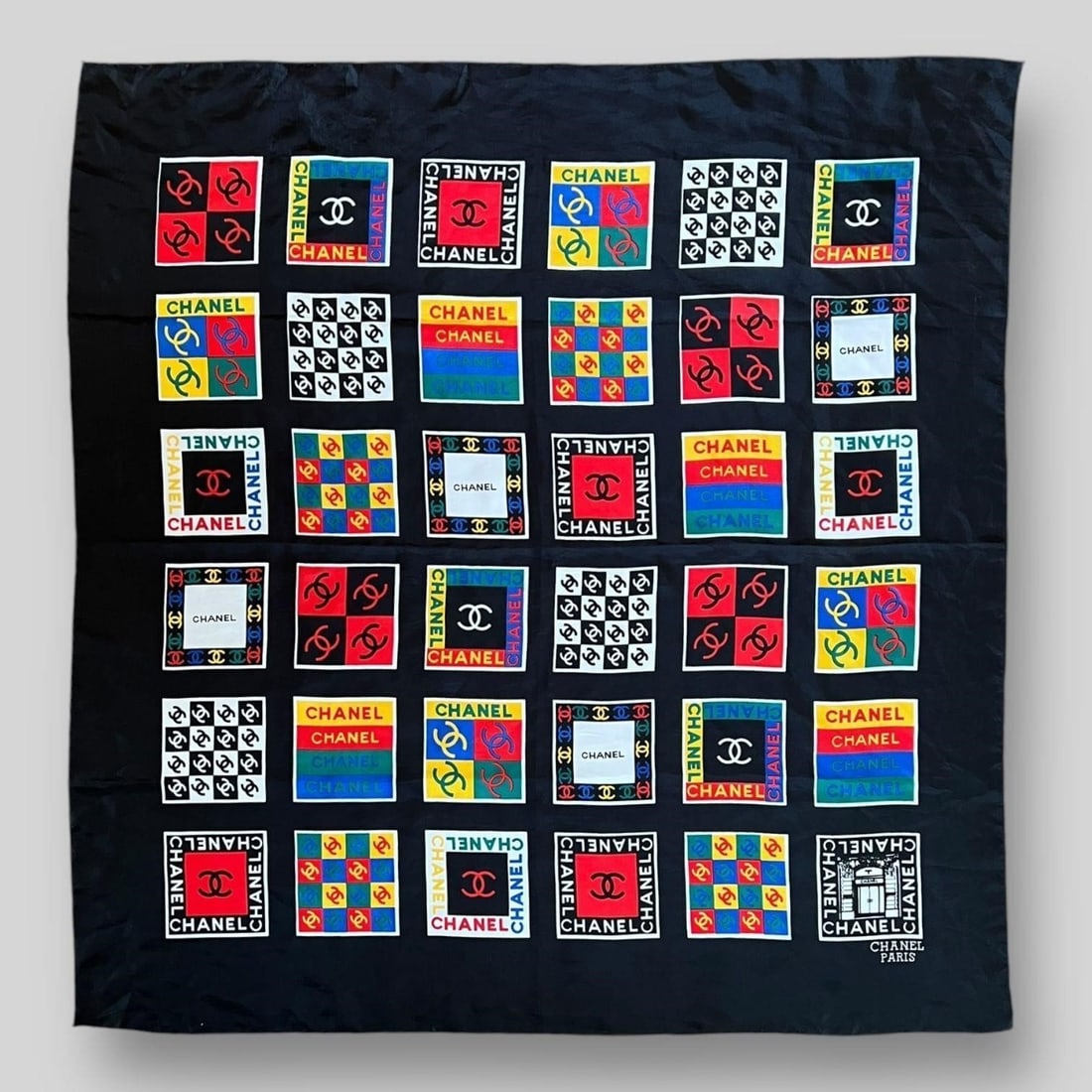 Vintage Chanel Multi-Color Silk Logo Scarf (1 of 6)