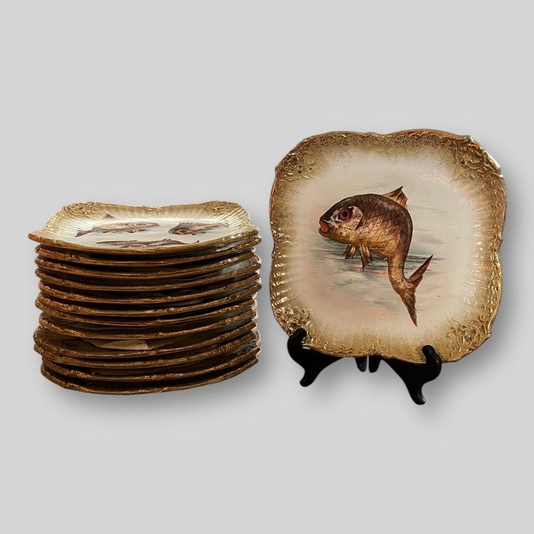 Lot of 13 Antique Porcelain Fish Plates (1 of 10)