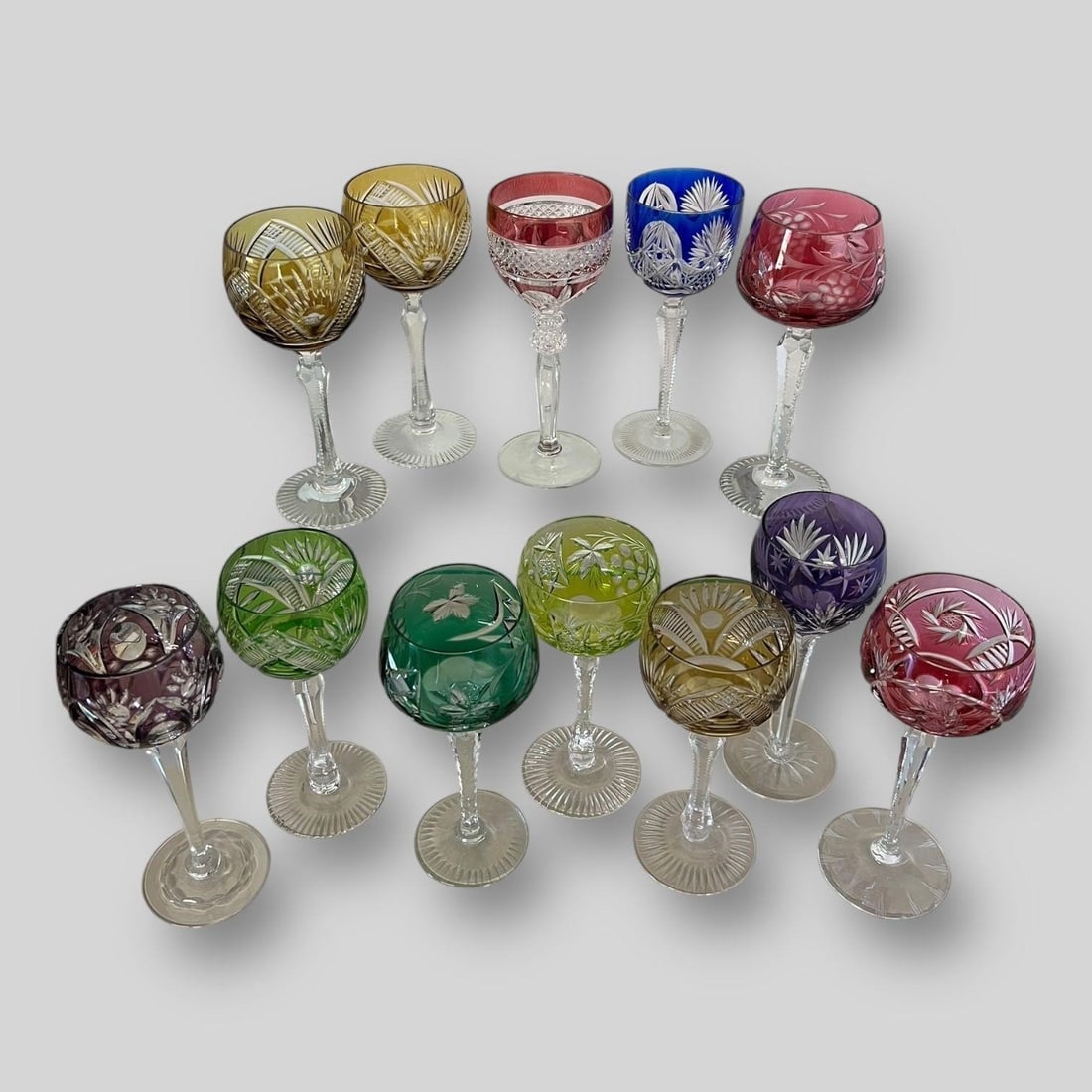 Lot Of 12 Multicolored Crystal Glass Glasses Auction