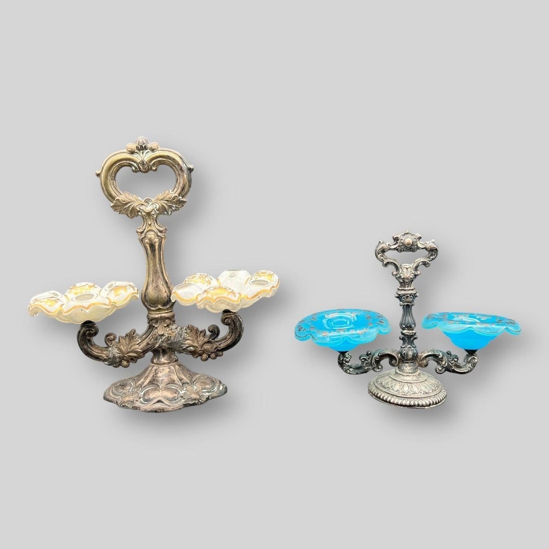 Lot of 2 European 800 Silver Double Salt Cellars (1 of 8)