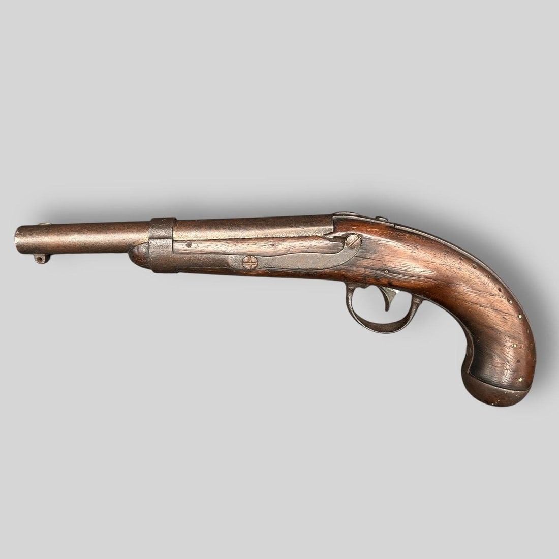 Antique A.H. Waters Millbury MS 1840 Pistol: Antique A. Waters Millbury MS 1840 Single Shot Pistol. Needs restoration, missing parts. Length: 13.75"