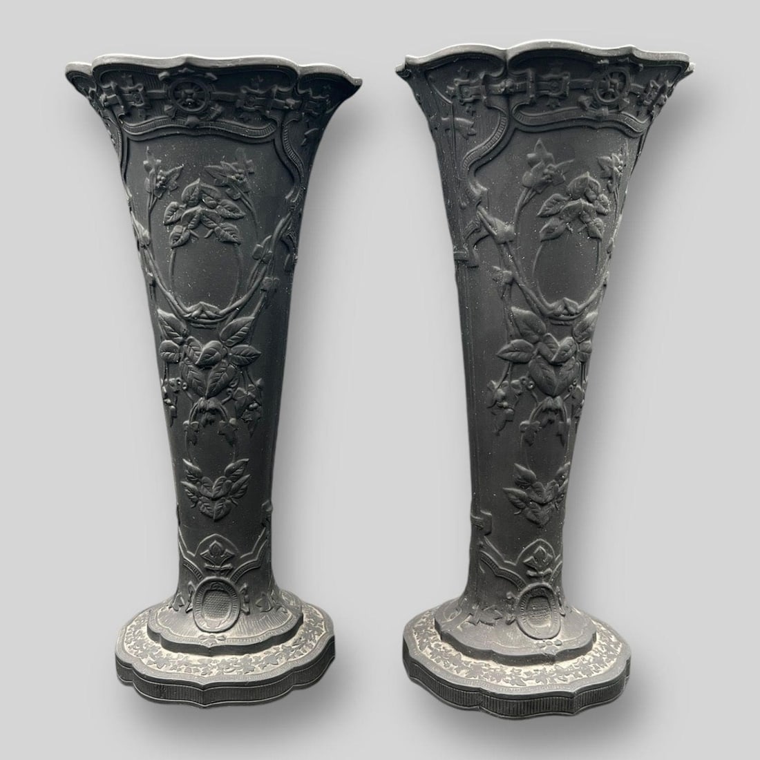 Pair of English Wedgwood Basalt Black Vases (1 of 9)