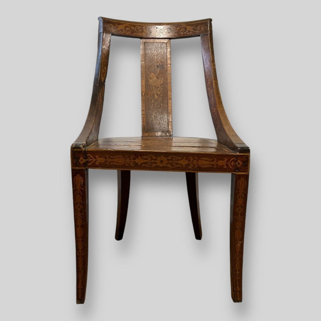 Antique Edwardian Inlaid Wood Side Chair: Antique Edwardian Inlaid Wood Side Chair. Needs restoration. Dimensions (in): 32.75 x 17.50 x 15.50
