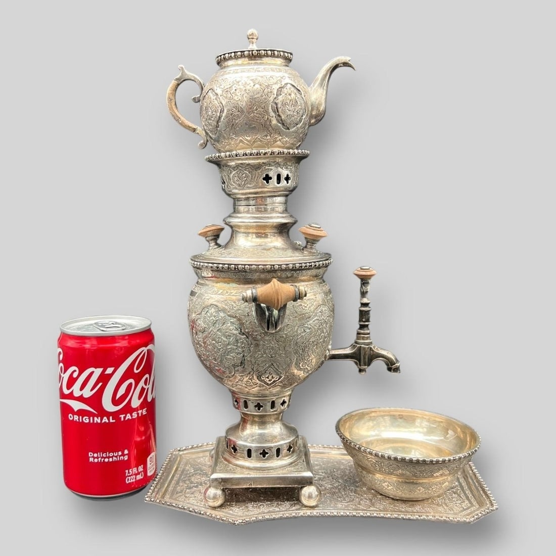 Antique Middle Eastern 84 Silver Samovar & Teapot (1 of 12)