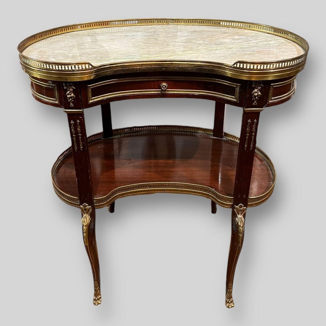 Spanish Kidney Side Table w Marble Top / Drawer (1 of 6)