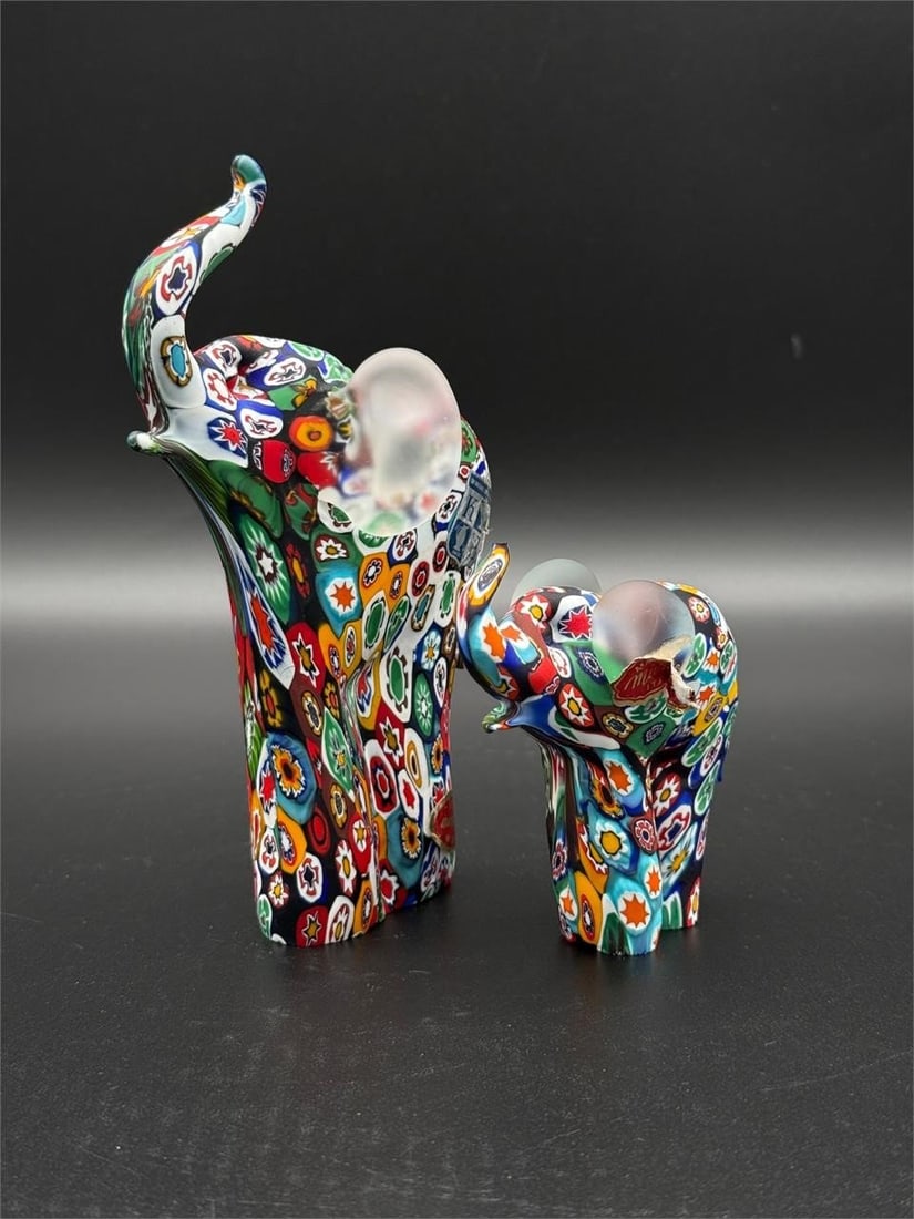 Pair of Italian Glass Millefiori Elephant Figures (1 of 7)