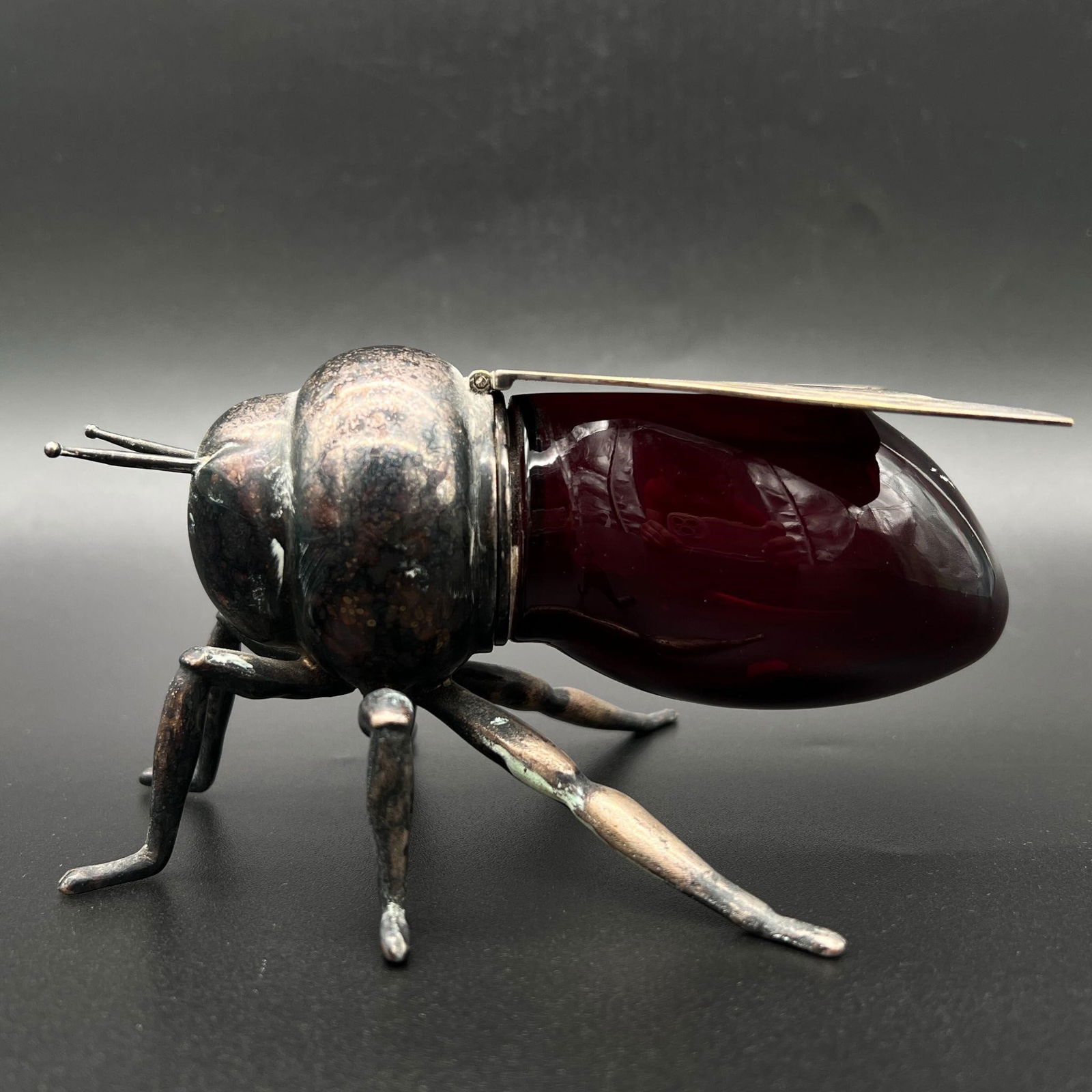 Art Deco Ruby Red Glass Silver Plate Honey Pot (1 of 7)