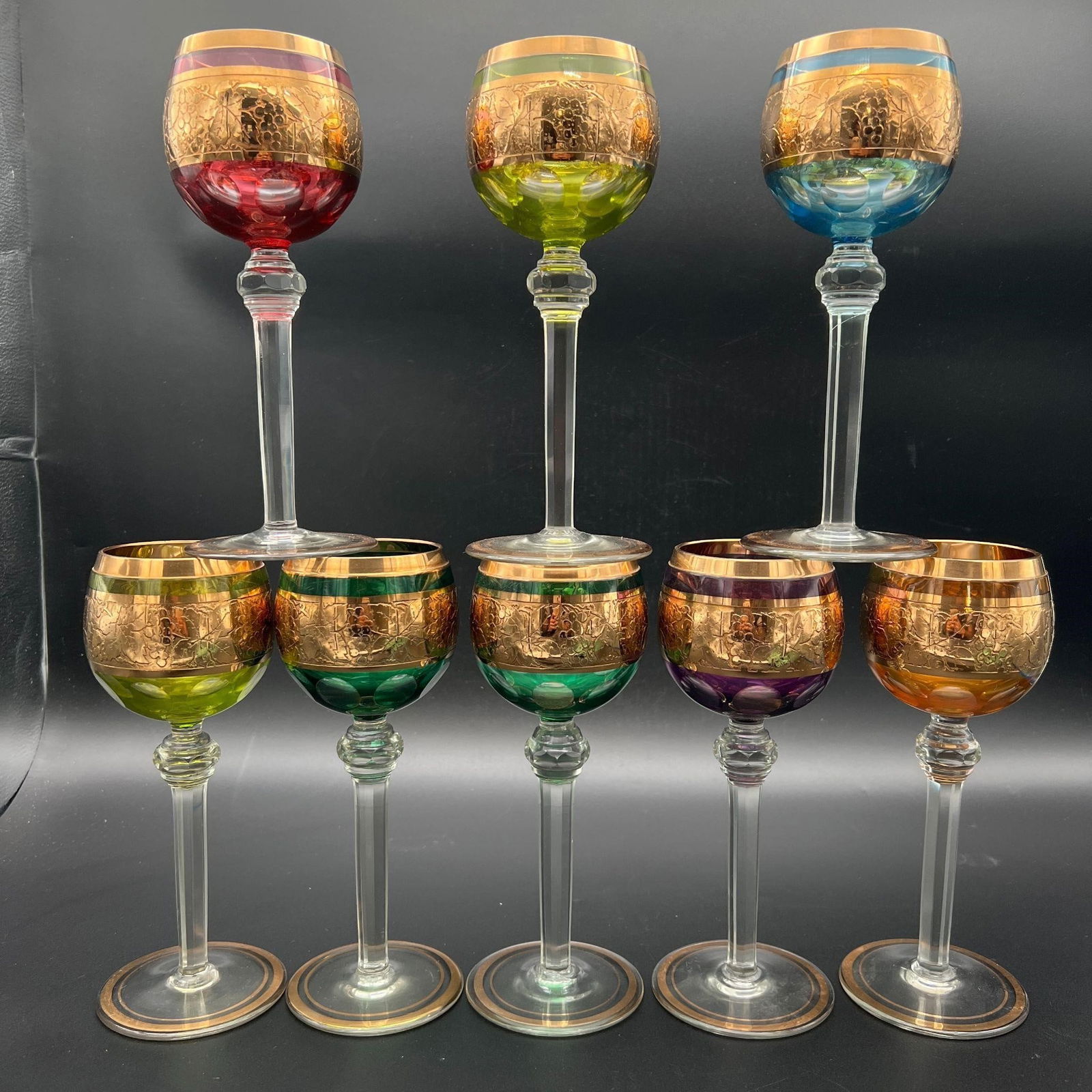 Lot of 8 Bohemian Art Glass Multi-Colored Glasses (1 of 5)