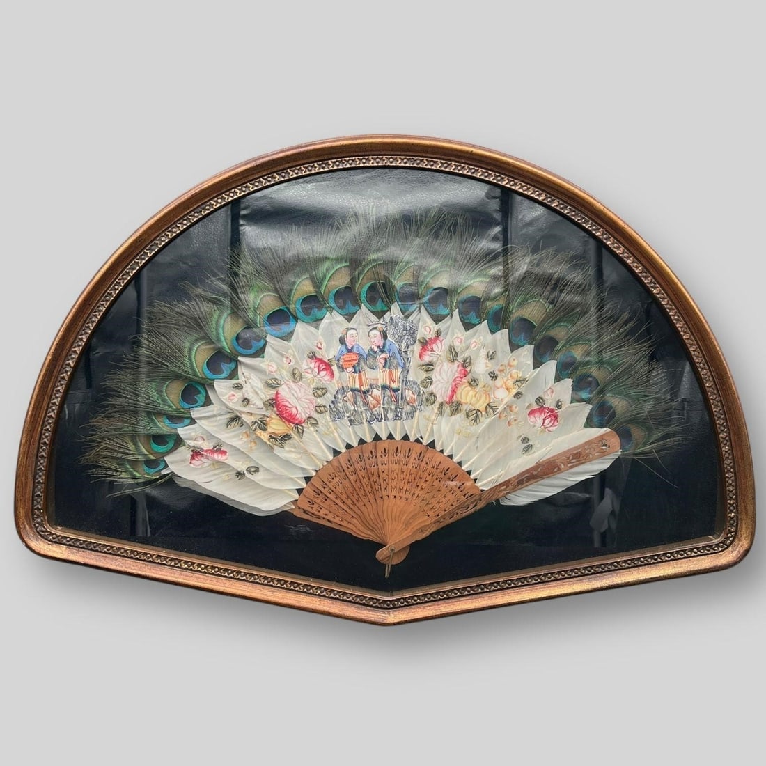 Chinese Sandalwood & Peacock Feather Foldable Fan (1 of 5)
