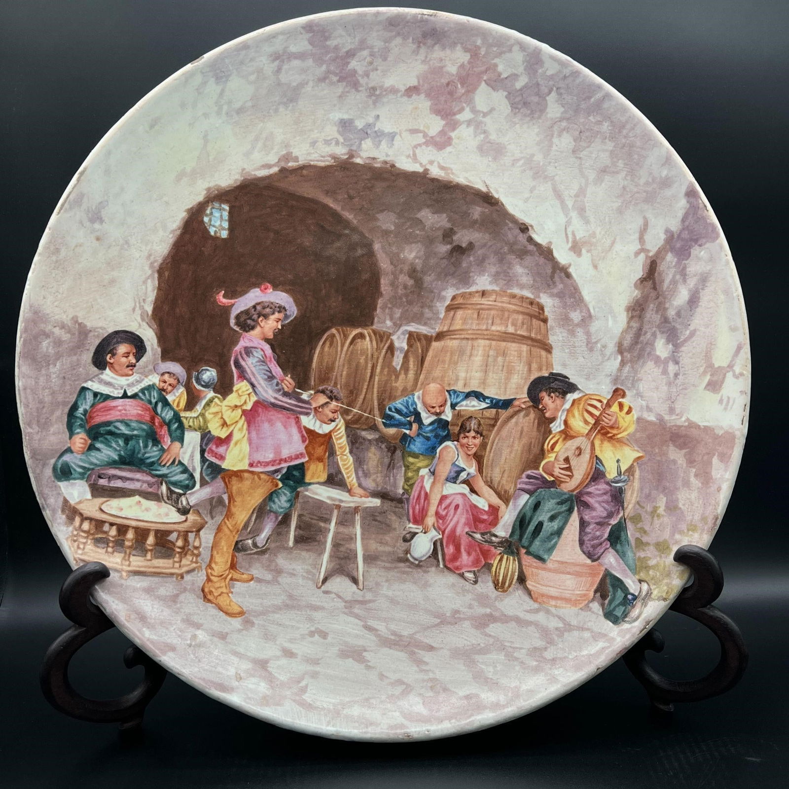 Large Porcelain Wall Plate Bar Scene w/ Musicians (1 of 8)