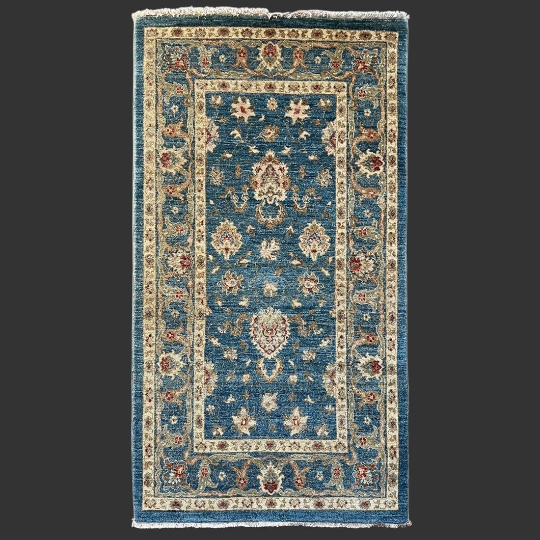 Persian Indian Mughal Light Blue Rug Carpet: Persian Indian Mughal Light Blue Rug Carpet. Approx. Dimensions (in): 61 x 37.