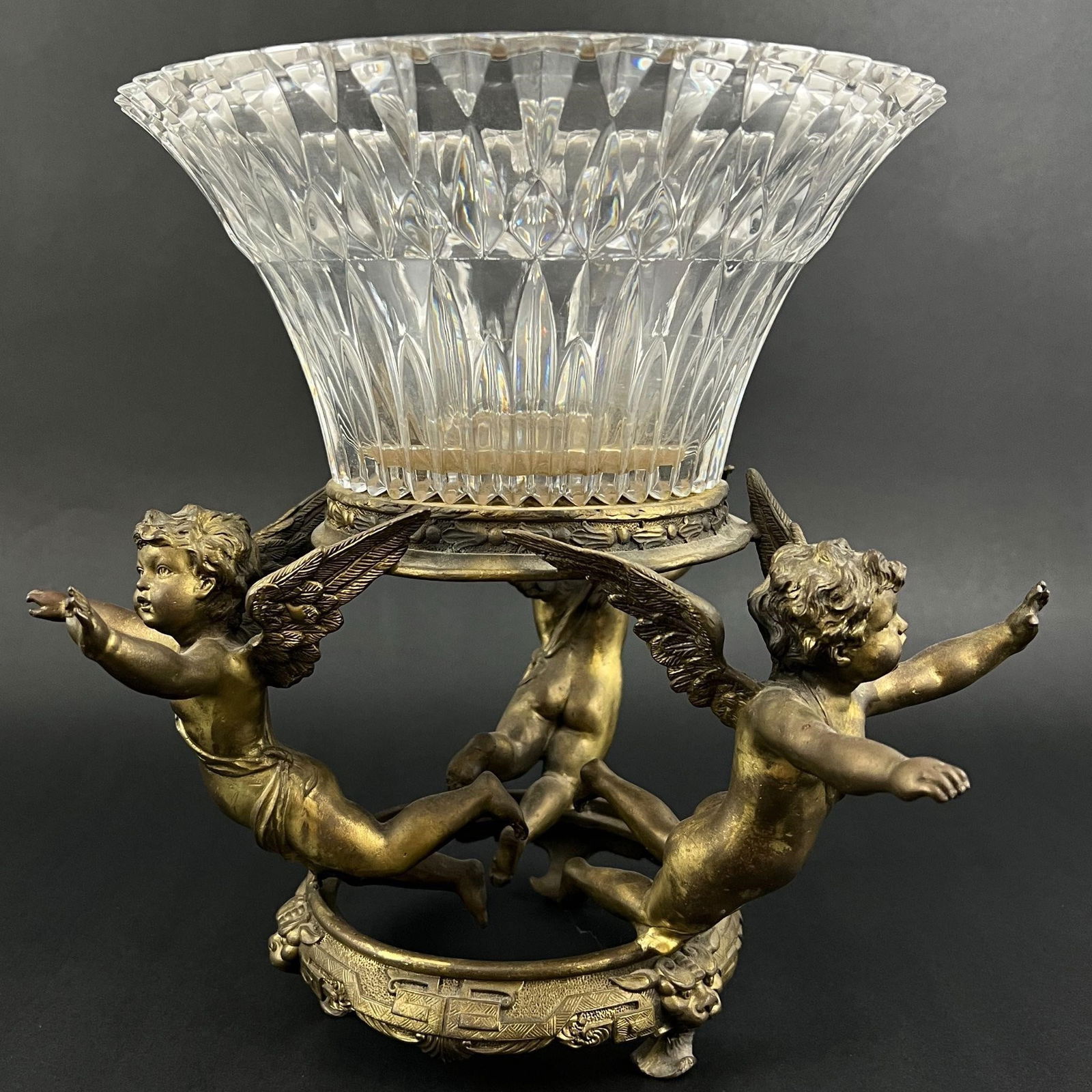 Bronze & Crystal Cherub Figure Centerpiece Bowl (1 of 7)