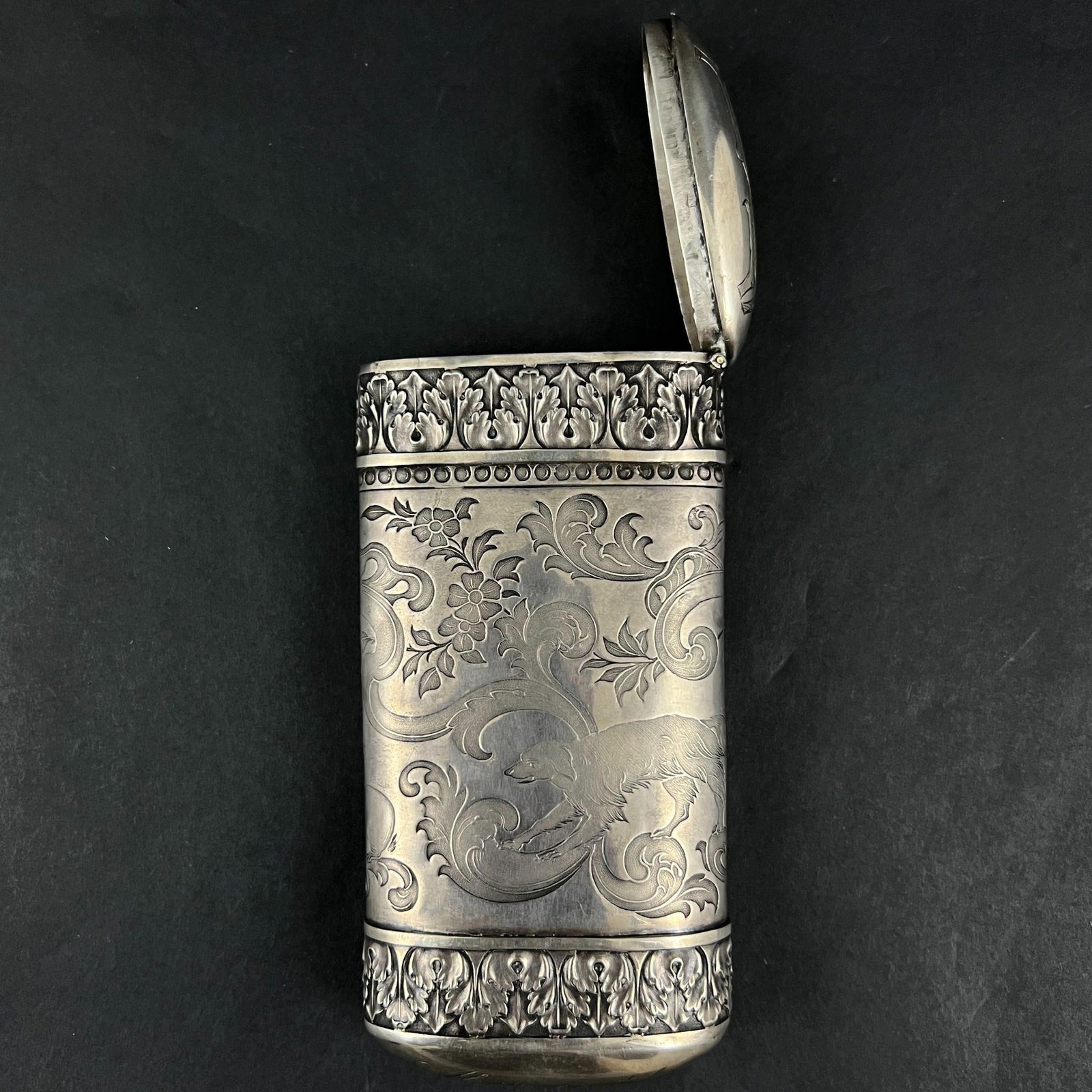 Antique 1893 Silver Tone Wolf Design Cigar Case (1 of 9)