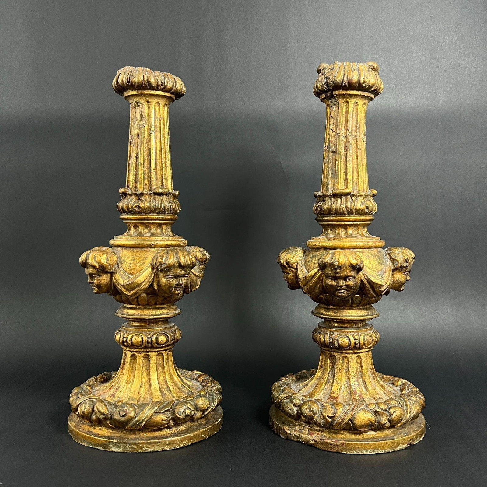 Pair Antique Papier Mache Altar Candlesticks (1 of 12)