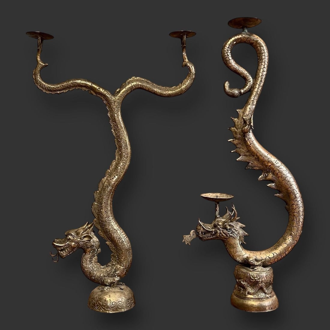 Vintage Pair Of Bronze Dragon Candle Holders (1 of 10)