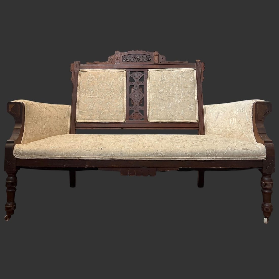 Victorian Eastlake Carved Walnut Parlor Settee (1 of 10)