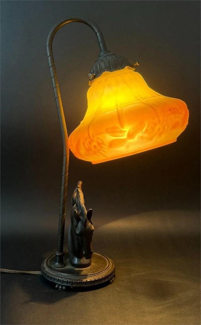 Horse Head Table Lamp w/ Floral Glass Shade (1 of 12)