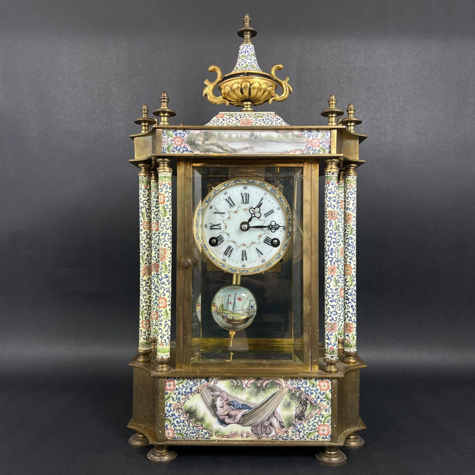19th C. Bronze & Enamel Crystal Regulator Clock (1 of 15)