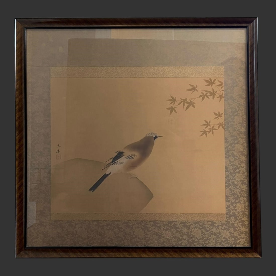 Framed Oriental Bird Watercolor Painting on Silk (1 of 5)