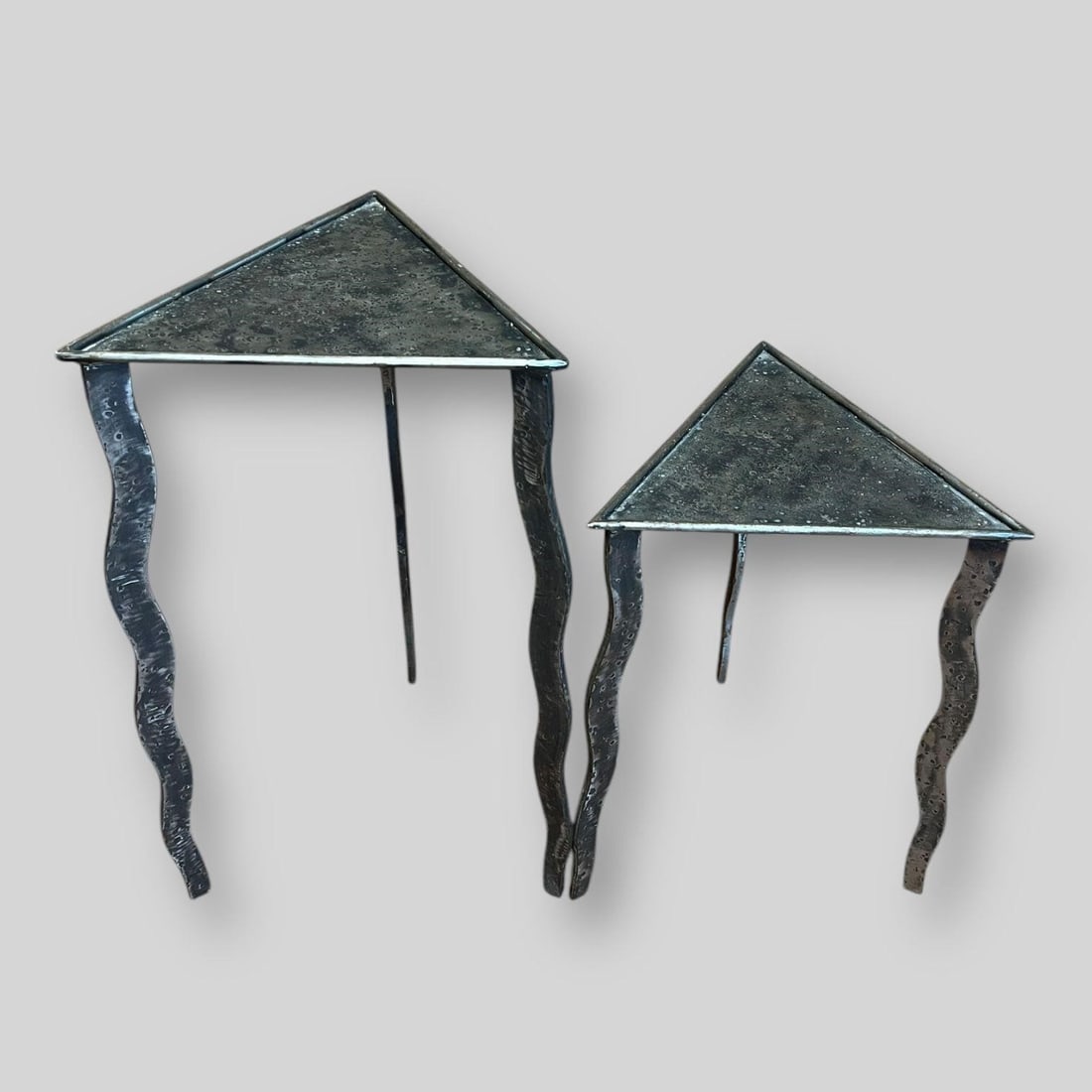 Lot of 2 Postmodern Hammered Iron Side Tables (1 of 7)