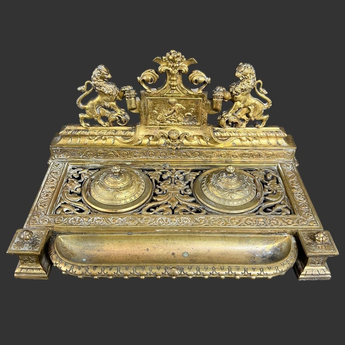 French Louis XV Style Figural Bronze Inkwell (1 of 10)