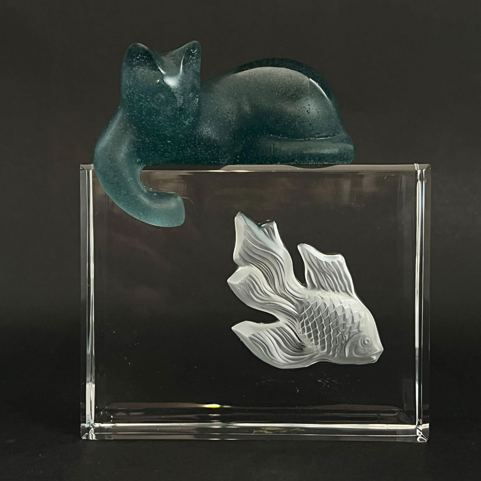 Daum France Cat Fish Acquarium Crystal Paperweight (1 of 8)