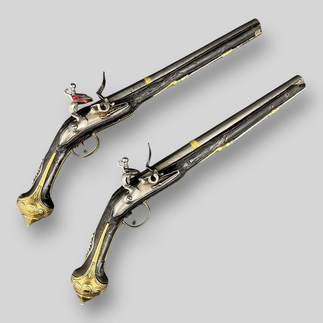 Pair of Turkish Ottoman Flintlock Dueling Pistols (1 of 11)