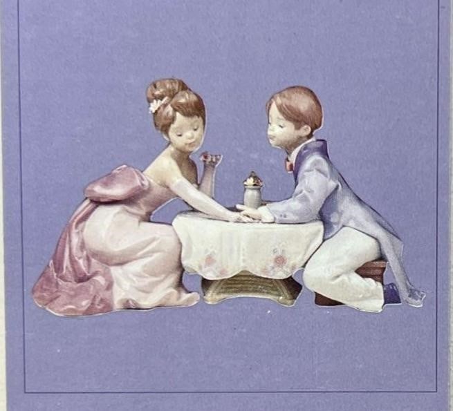 Lladro Spain Porcelain 'A Little Romance' Figurine: Lladro Spain Porcelain 'A Little Romance' Figurine. Titled 'A Little Romance.' #6630. Includes the original Lladro box. Approximate Box dimensions (in): 11 x 17.5 x 10.5.. Buyer pays shipping cost. We