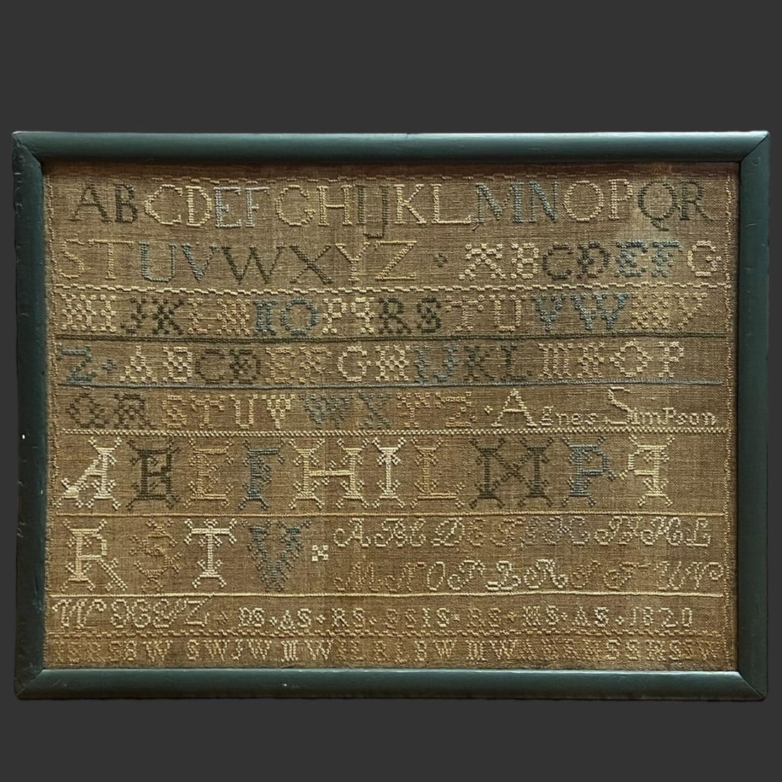 Antique Dated 1820 Alphabet Needlework Sampler (1 of 7)