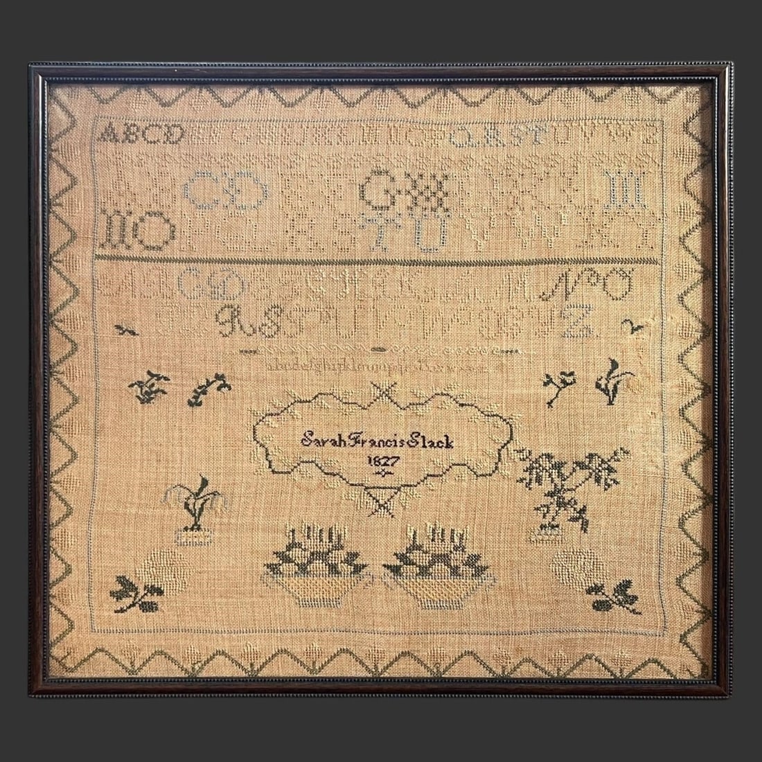 Framed Dated 1827 Alphabet Needlework Sampler (1 of 5)