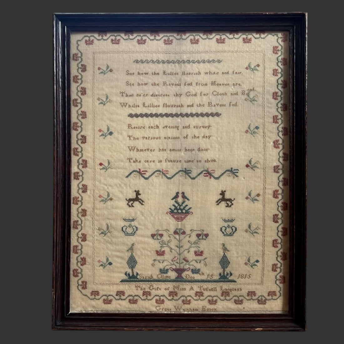 Sarah Olive Needlework Sampler December 15th, 1816 (1 of 5)