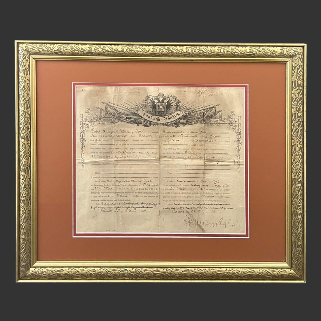 Framed 1894 Landwehr Discharge Certificate (1 of 5)