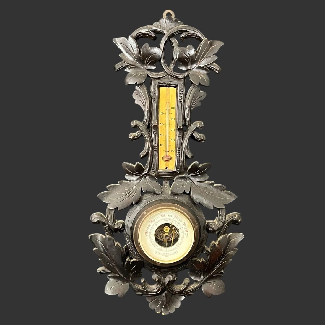 Wooden Carved Black Forest Aneroid Barometer (1 of 5)