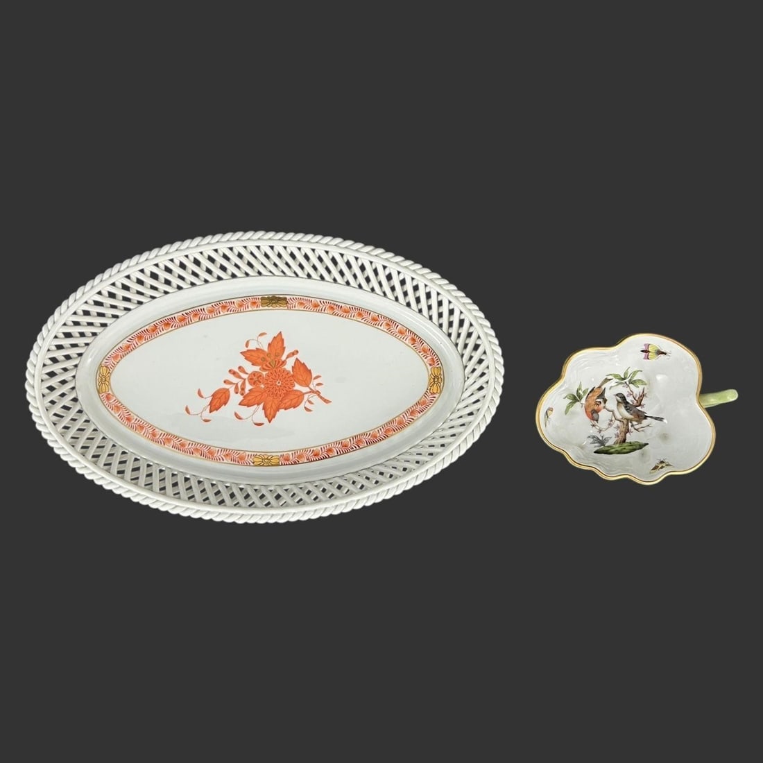 Lot of 2 Herend Hungary Porcelain Plate Dishes (1 of 8)