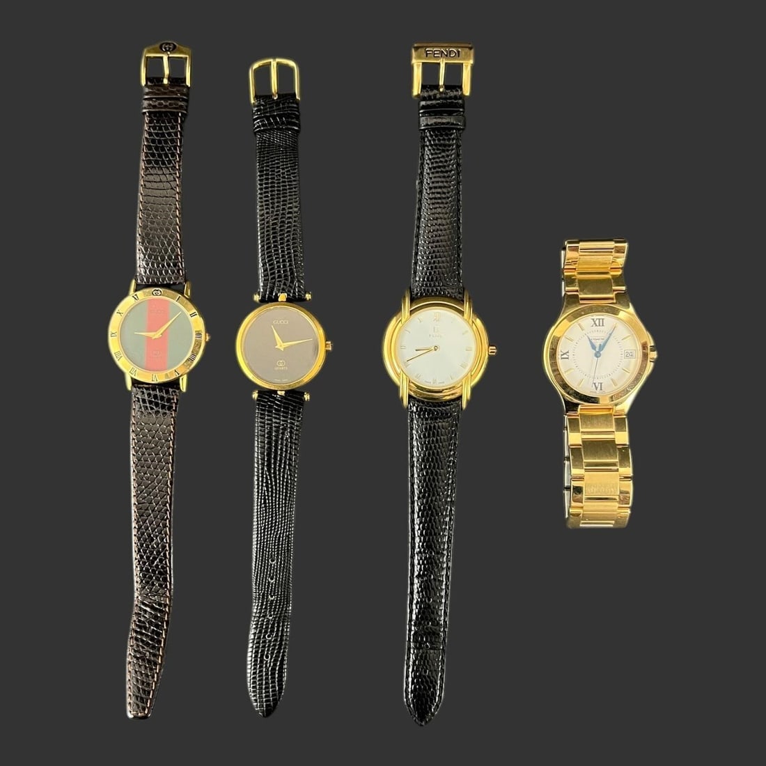 Lot of Mixed 4 Wristwatches Gucci Fendi Coach: Lot of Mixed 4 Wristwatches Gucci Fendi Coach. Approximate watch size: 35mm.. Buyer pays shipping cost. We provide in-house shipping for some of the items. Our shipping quote is only good for shipping