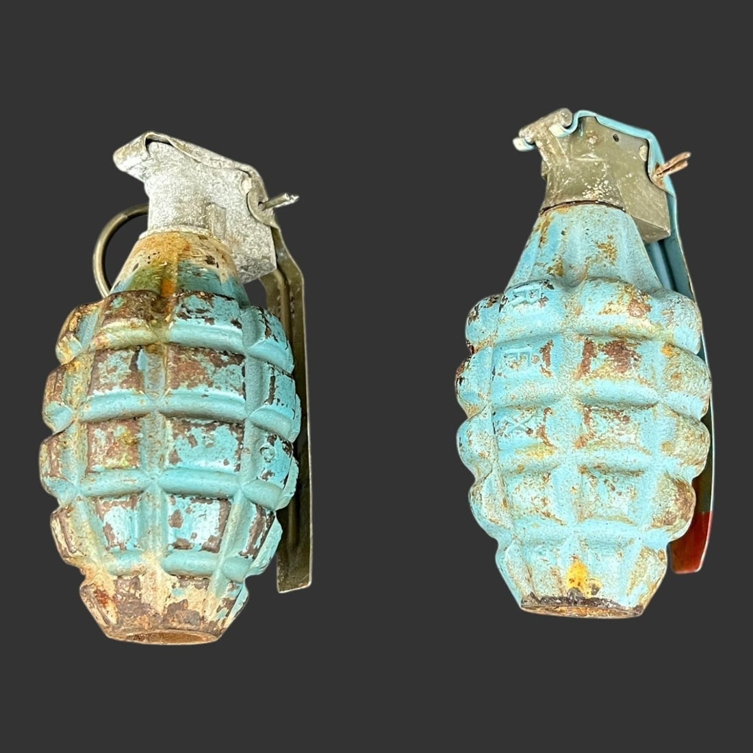 Lot of 2 Korean War Practice Pineapple Grenades (1 of 9)
