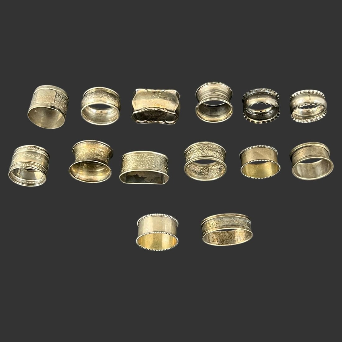 Lot of 14 Sterling Silver & Plated Napkin Rings (1 of 14)