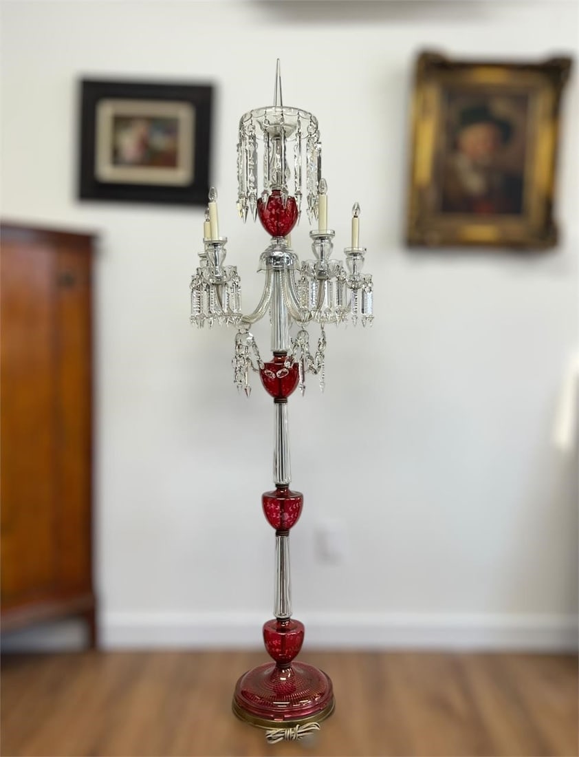 Antique Classical Ruby Red Cut Crystal Floor Lamp (1 of 10)