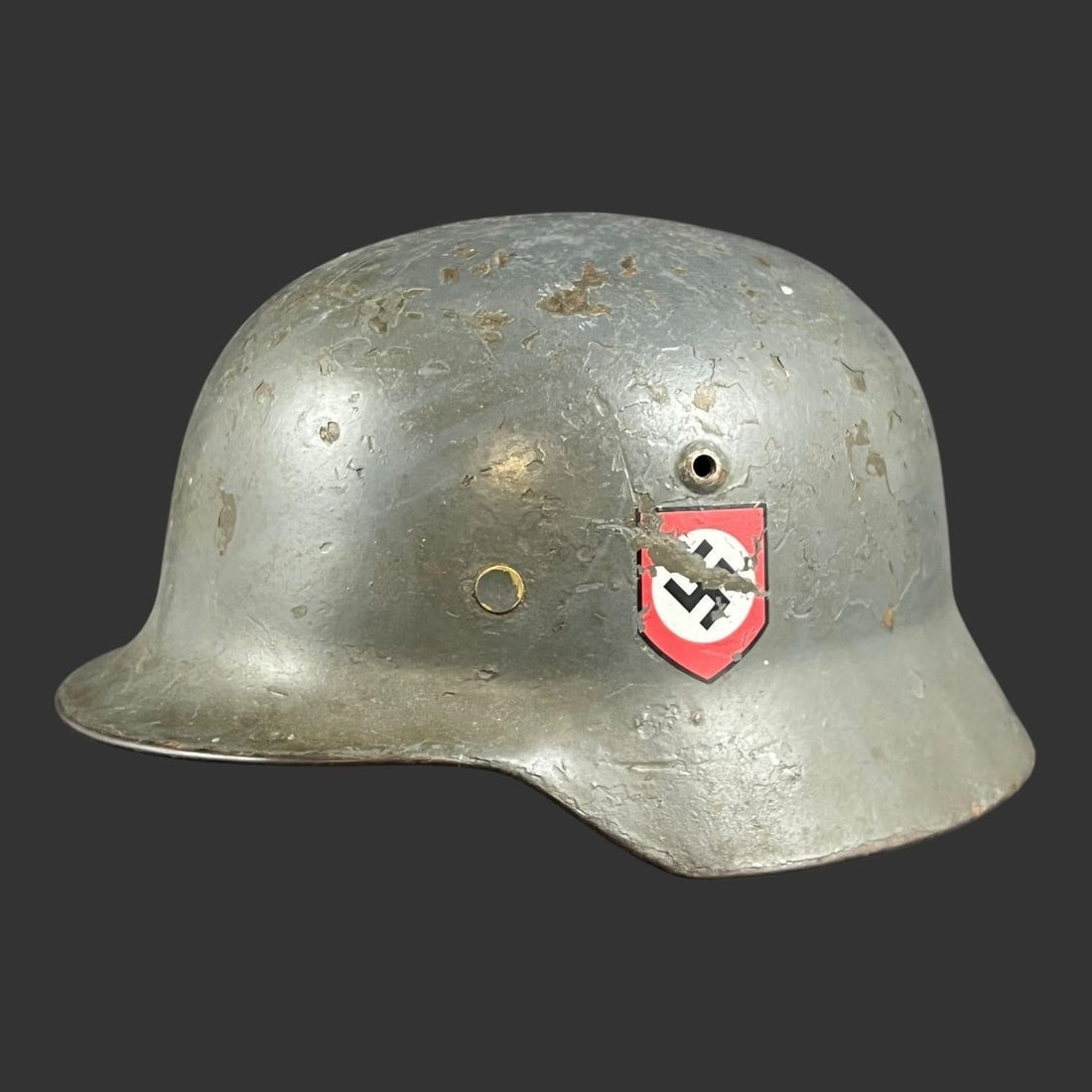 World War 2 WWII German SS Model M35 Nazi Helmet: World War 2 WWII German SS Model M35 Nazi Helmet . This is an original helmet shell with reproduction decals. Approximate dimensions (in): 6.5 x 9.25 x 11.25.. Buyer pays shipping cost. We provide in-