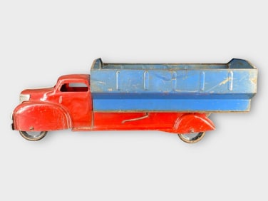 Marx Lumar Red Blue Pressed Steel Dump Truck 21in