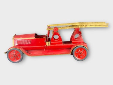Large Antique Pressed Steel Fire Lader Truck 24in