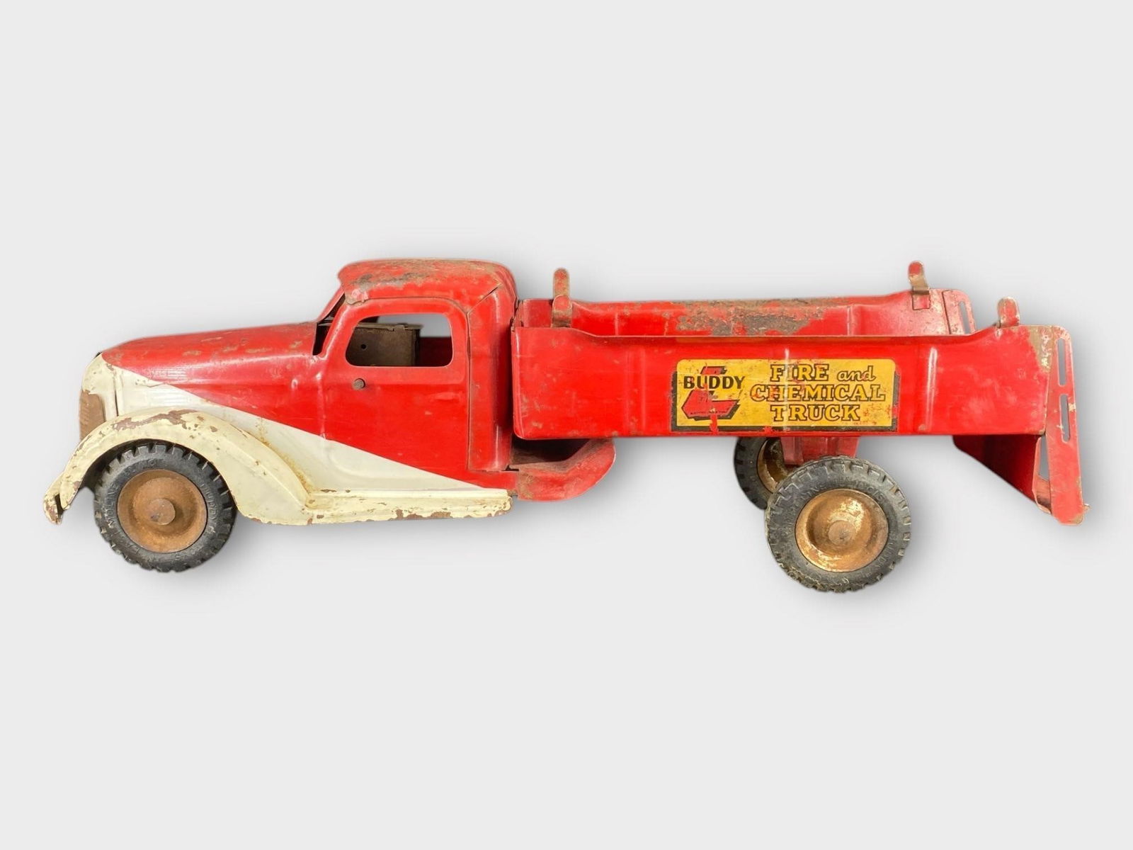 Buddy L Fire and Chemical Truck: Buddy L Fire and Chemical Truck. Pressed steel. Approx. Dimensions (in): 21.5 x 6.5 x 6.25