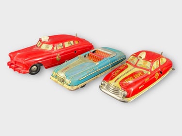 Marx Fire Chef Wind Up Tin Cars, Lot of 3