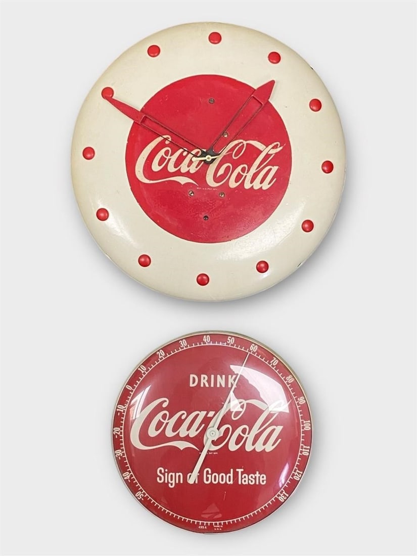 Coca-Cola Wall Mounted Clock and Thermometer (1 of 4)