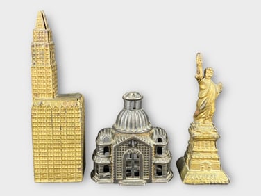 AC Williams Cast Iron Coin Banks, Lot of 3