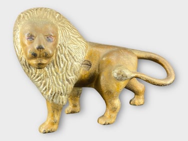 Large AC Williams Cast Iron Lion Penny Coin Bank