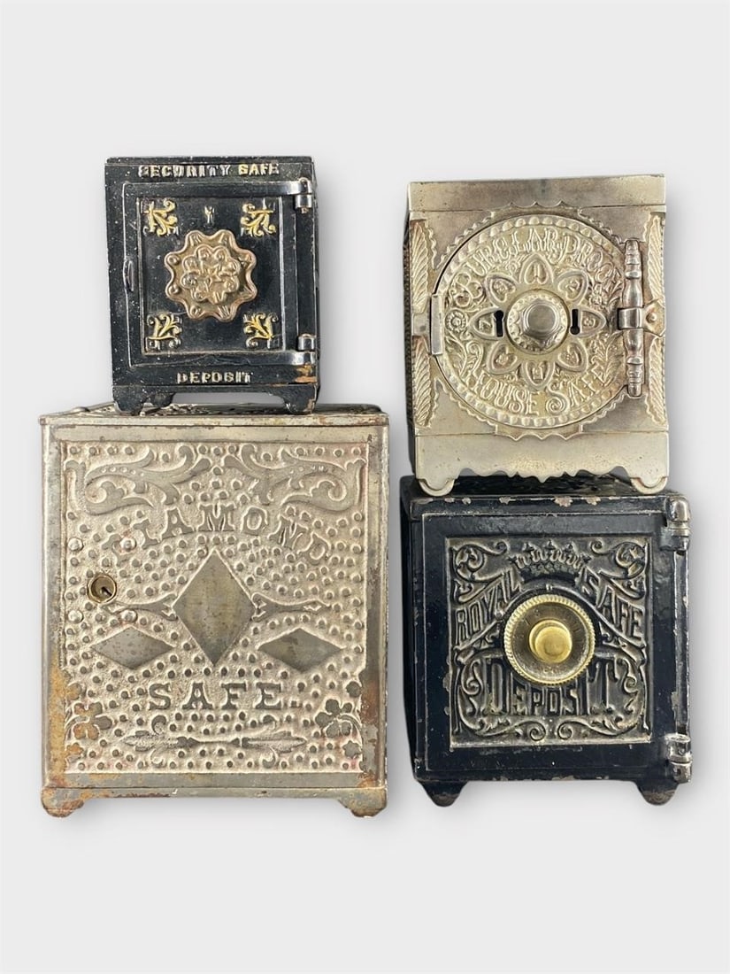 Cast Iron Miniature Safe Coin Bank, Lot of 4 (1 of 4)