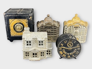 Cast Iron Miniature Safe Coin Bank, Lot of 5