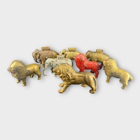 Cast Iron Enamel Animal Coin Bank, Lot of 8